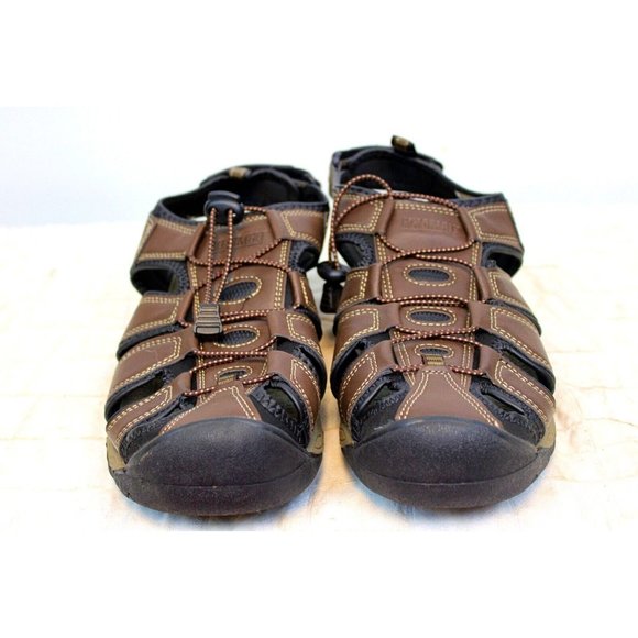 Khombu Mens Sandals sz 12 Fisherman Outdoor Brown Leather Flexible Sole Adjustab - Picture 2 of 11